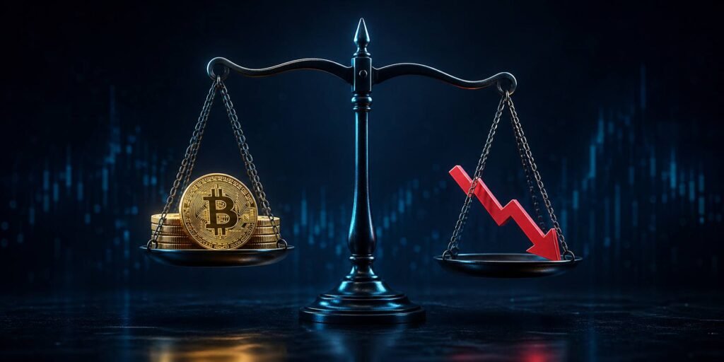 Crypto risk management illustration showing balance between profit and loss in trading