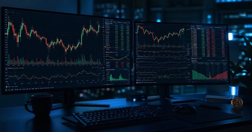 Cryptocurrency trading charts and market data representing crypto trading tips for beginners