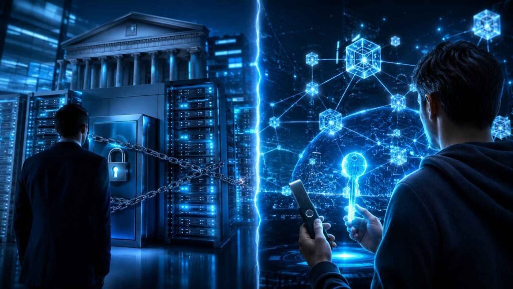 Custodial vs non-custodial crypto wallet comparison showing centralized exchange versus individual private key ownership