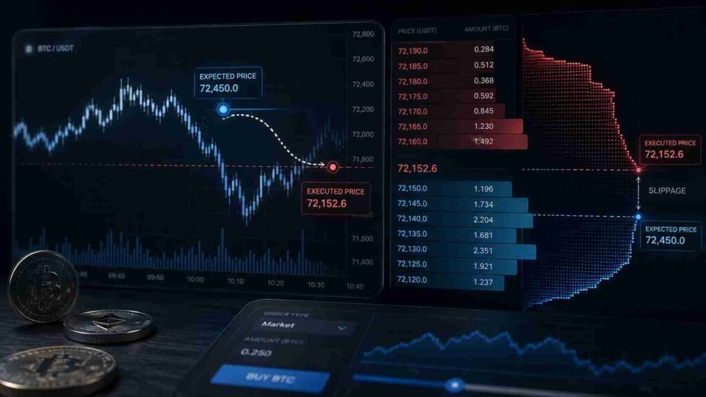 Crypto trade showing expected and executed prices